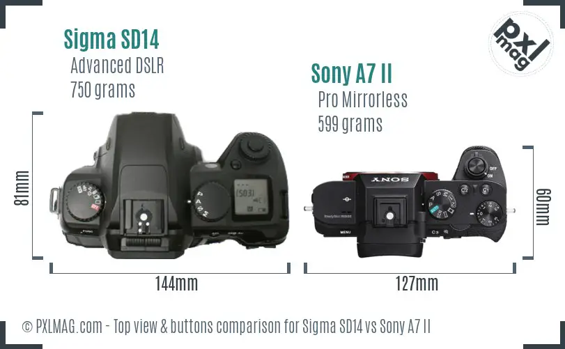 Sigma SD14 vs Sony A7 II top view buttons comparison