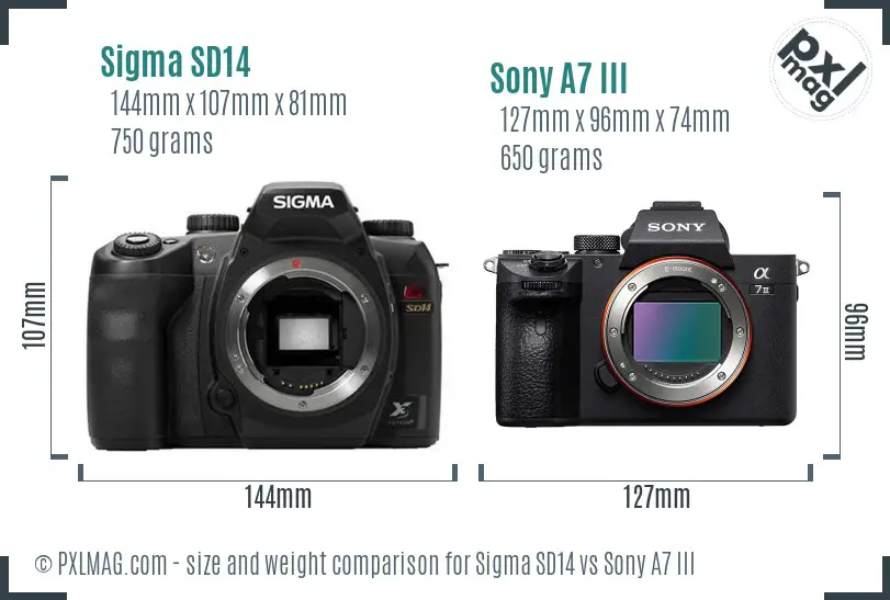 Sigma SD14 vs Sony A7 III size comparison