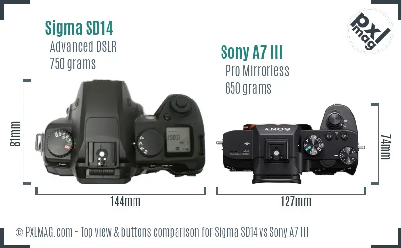 Sigma SD14 vs Sony A7 III top view buttons comparison