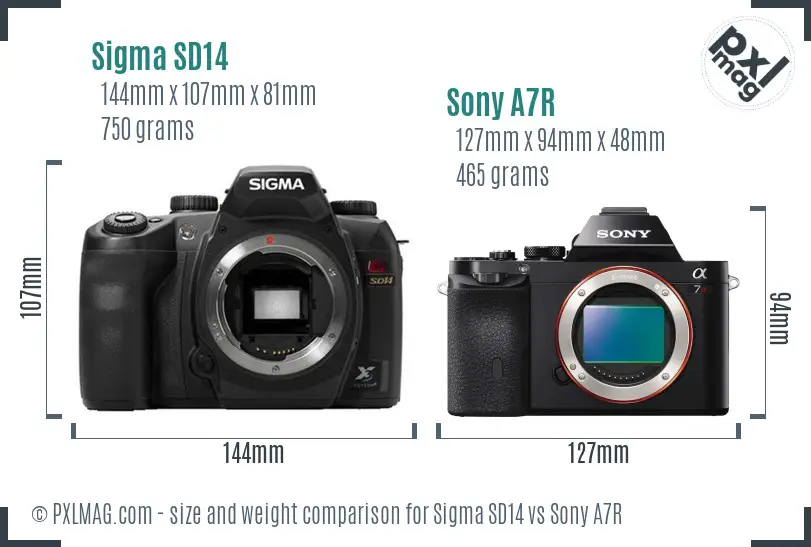 Sigma SD14 vs Sony A7R size comparison