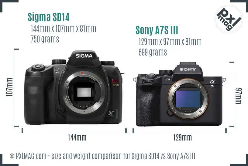 Sigma SD14 vs Sony A7S III size comparison