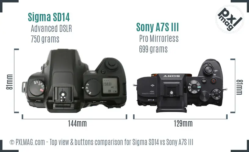 Sigma SD14 vs Sony A7S III top view buttons comparison