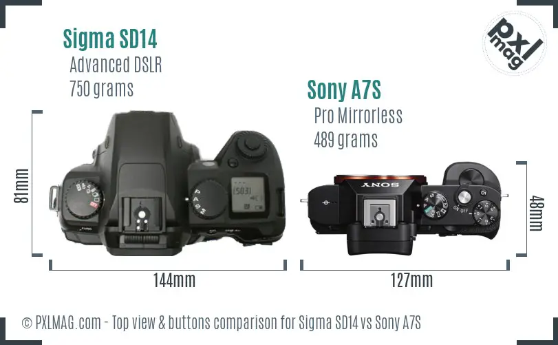Sigma SD14 vs Sony A7S top view buttons comparison