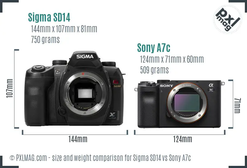 Sigma SD14 vs Sony A7c size comparison Sigma SD14 vs Sony A7c size comparison