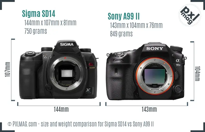 Sigma SD14 vs Sony A99 II size comparison