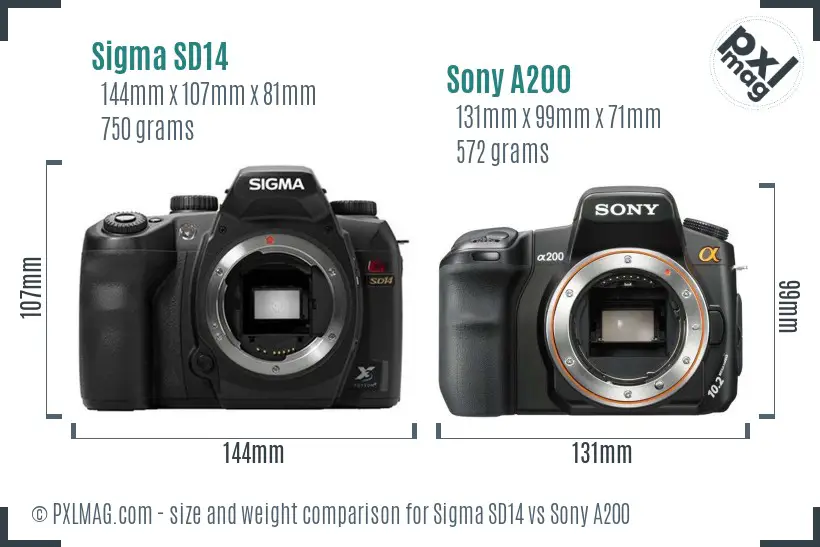 Sigma SD14 vs Sony A200 size comparison