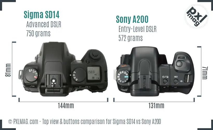 Sigma SD14 vs Sony A200 top view buttons comparison