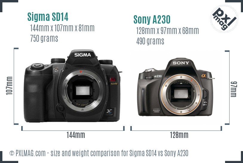 Sigma SD14 vs Sony A230 size comparison