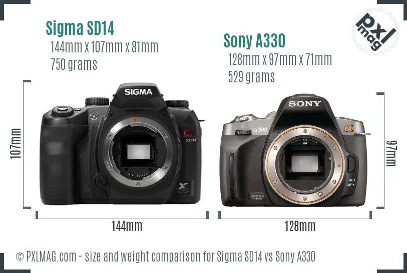 Sigma SD14 vs Sony A330 size comparison Sigma SD14 vs Sony A330 size comparison