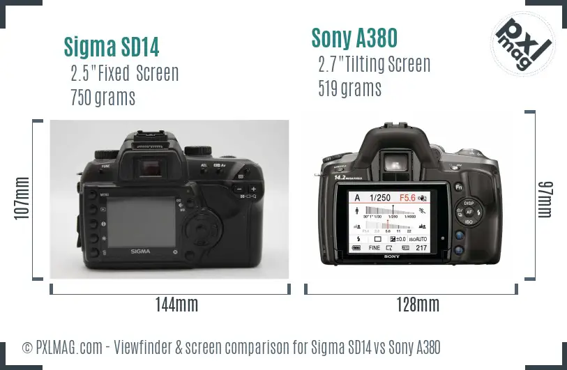 Sigma SD14 vs Sony A380 Screen and Viewfinder comparison