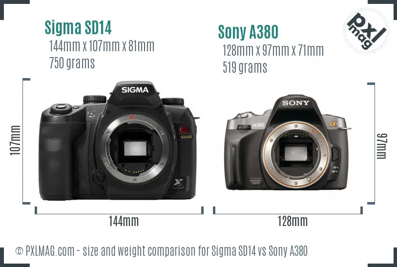 Sigma SD14 vs Sony A380 size comparison