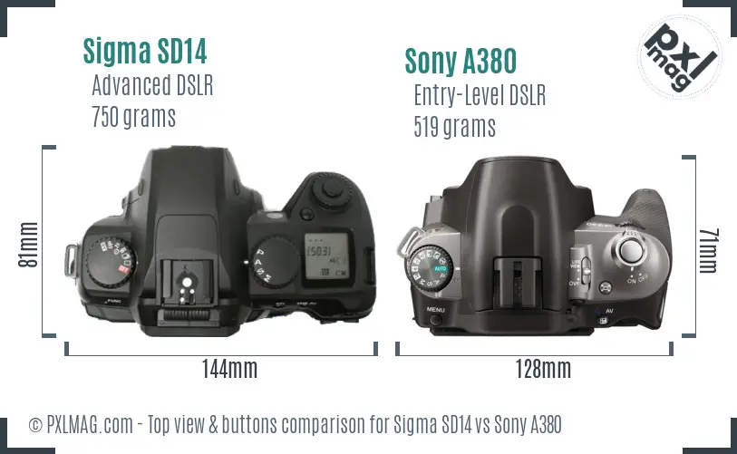 Sigma SD14 vs Sony A380 top view buttons comparison