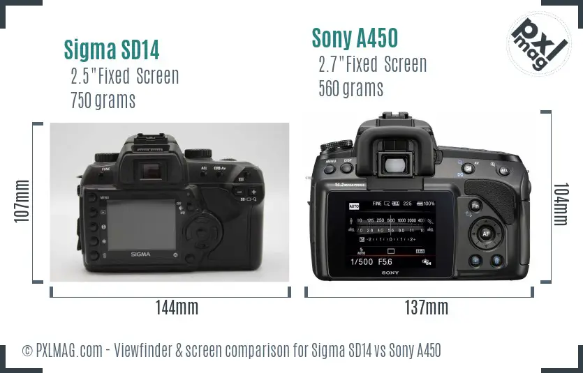 Sigma SD14 vs Sony A450 Screen and Viewfinder comparison