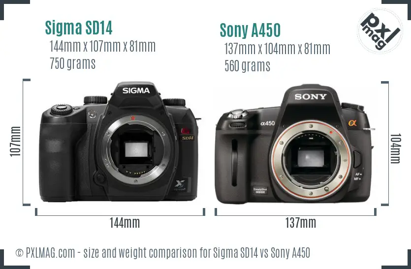 Sigma SD14 vs Sony A450 size comparison