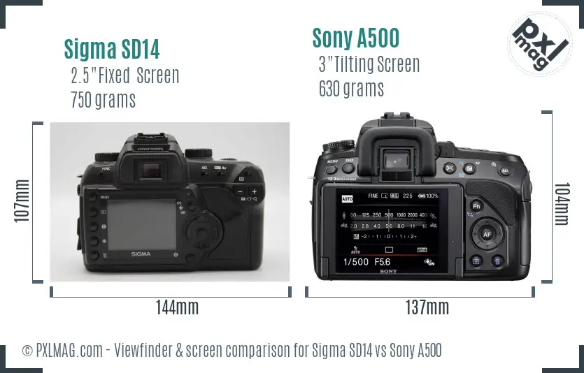 Sigma SD14 vs Sony A500 Screen and Viewfinder comparison Sigma SD14 vs Sony A500 Screen and Viewfinder comparison