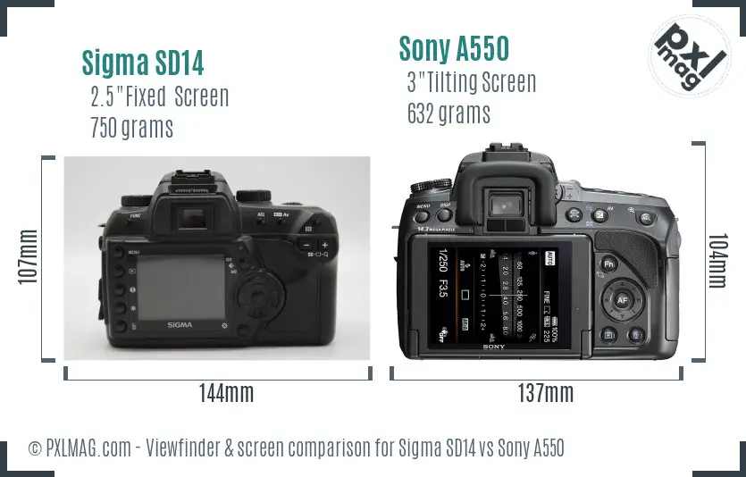 Sigma SD14 vs Sony A550 Screen and Viewfinder comparison