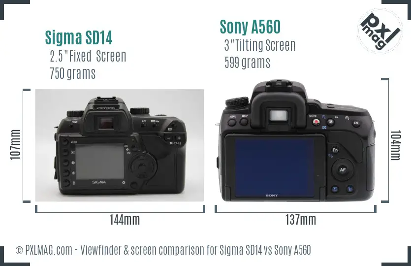 Sigma SD14 vs Sony A560 Screen and Viewfinder comparison