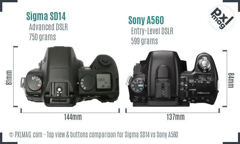 Sigma SD14 vs Sony A560 top view buttons comparison