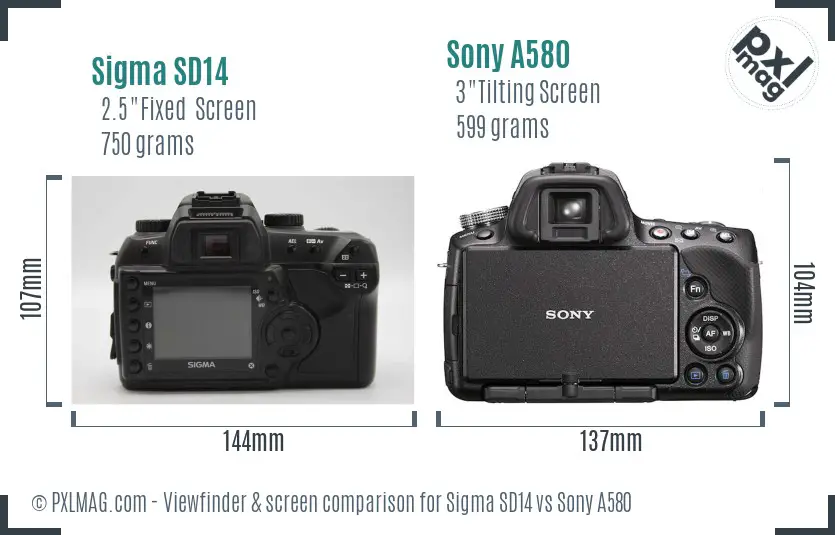 Sigma SD14 vs Sony A580 Screen and Viewfinder comparison