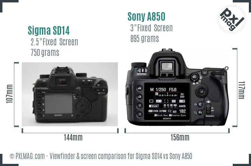 Sigma SD14 vs Sony A850 Screen and Viewfinder comparison