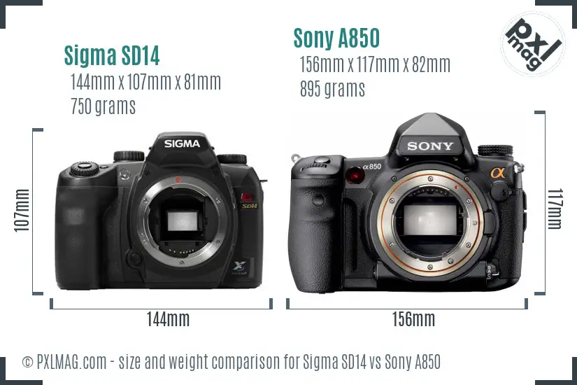 Sigma SD14 vs Sony A850 size comparison