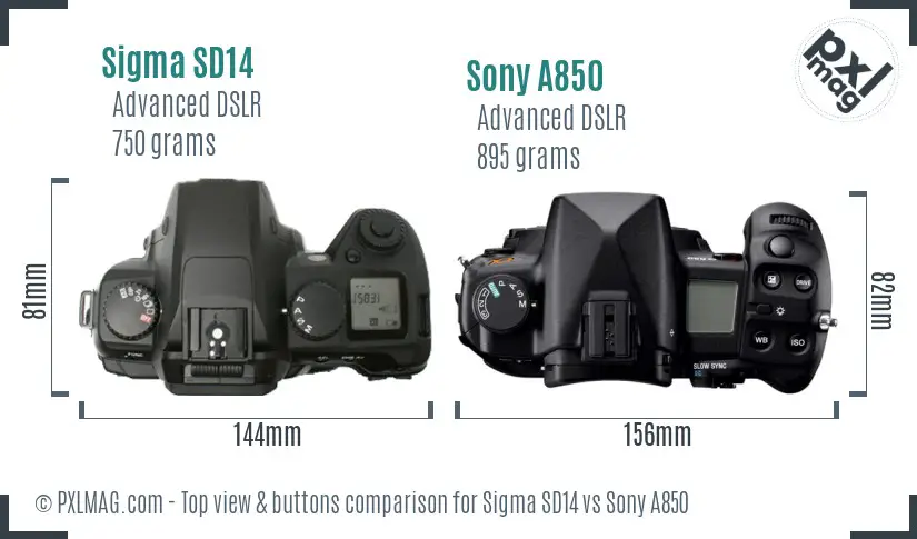 Sigma SD14 vs Sony A850 top view buttons comparison