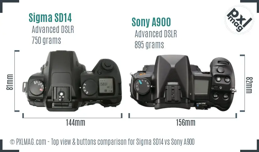Sigma SD14 vs Sony A900 top view buttons comparison