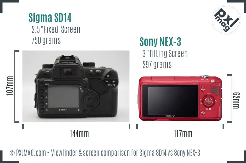 Sigma SD14 vs Sony NEX-3 Screen and Viewfinder comparison Sigma SD14 vs Sony NEX-3 Screen and Viewfinder comparison