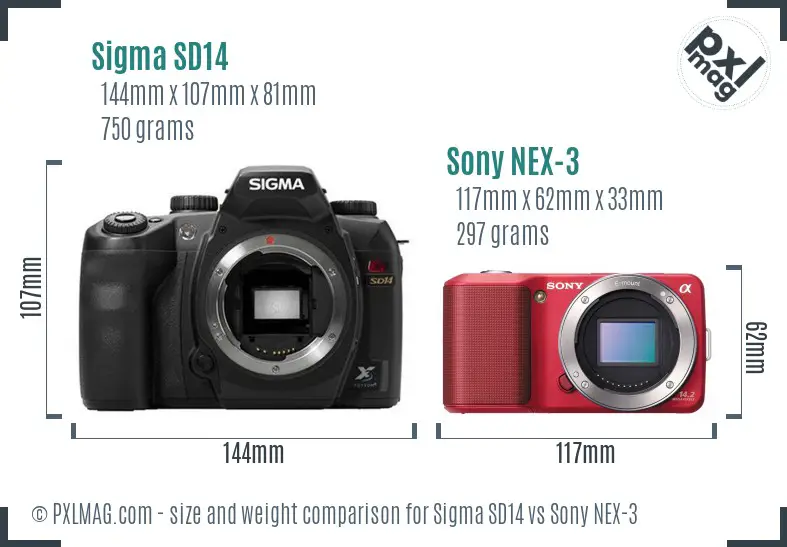 Sigma SD14 vs Sony NEX-3 size comparison Sigma SD14 vs Sony NEX-3 size comparison