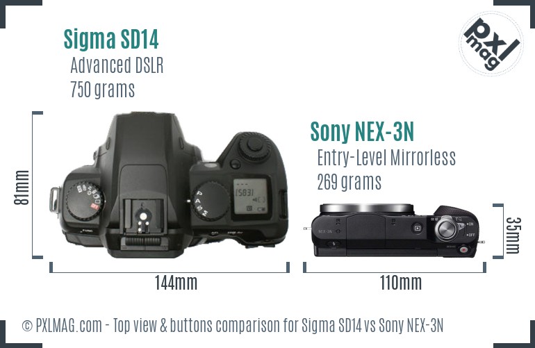 Sigma SD14 vs Sony NEX-3N top view buttons comparison
