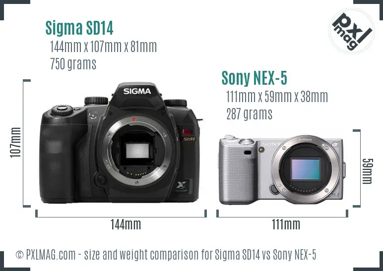 Sigma SD14 vs Sony NEX-5 size comparison