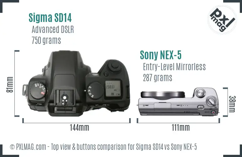 Sigma SD14 vs Sony NEX-5 top view buttons comparison