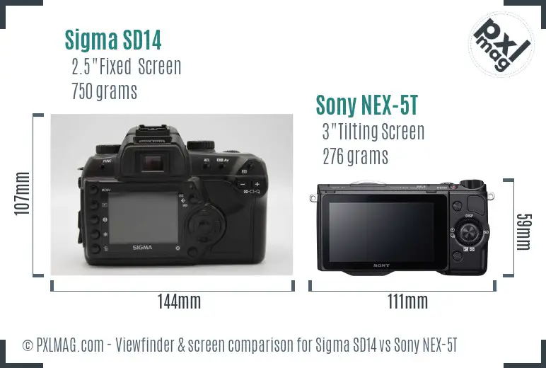 Sigma SD14 vs Sony NEX-5T Screen and Viewfinder comparison