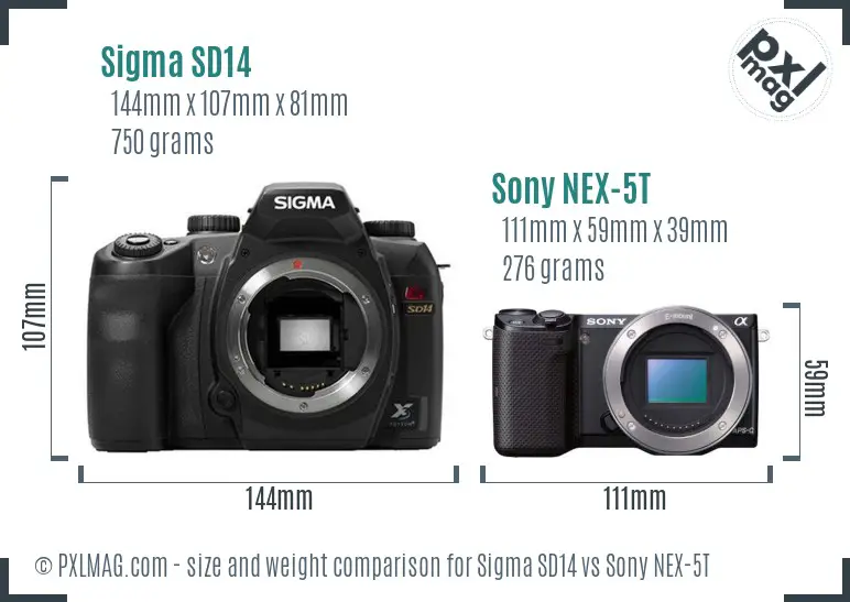 Sigma SD14 vs Sony NEX-5T size comparison