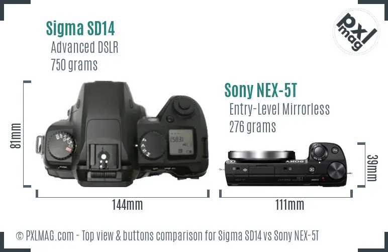Sigma SD14 vs Sony NEX-5T top view buttons comparison