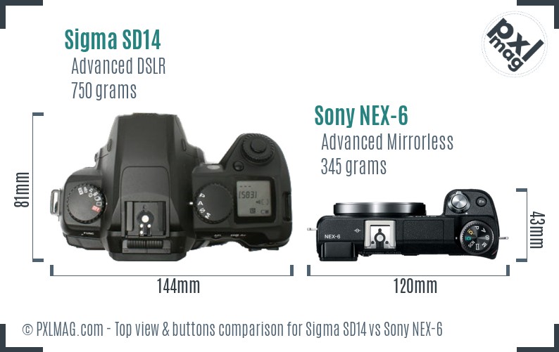 Sigma SD14 vs Sony NEX-6 top view buttons comparison