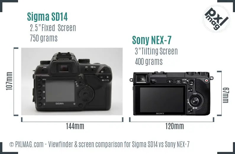Sigma SD14 vs Sony NEX-7 Screen and Viewfinder comparison