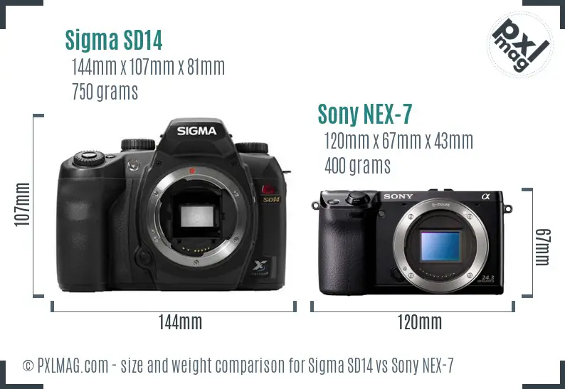 Sigma SD14 vs Sony NEX-7 size comparison
