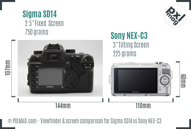 Sigma SD14 vs Sony NEX-C3 Screen and Viewfinder comparison Sigma SD14 vs Sony NEX-C3 Screen and Viewfinder comparison