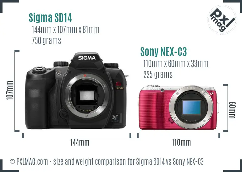 Sigma SD14 vs Sony NEX-C3 size comparison Sigma SD14 vs Sony NEX-C3 size comparison