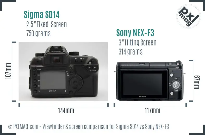 Sigma SD14 vs Sony NEX-F3 Screen and Viewfinder comparison