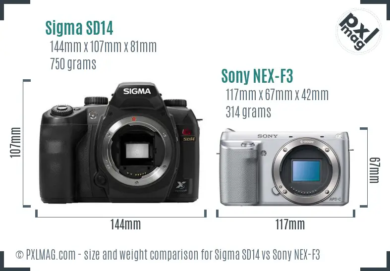 Sigma SD14 vs Sony NEX-F3 size comparison