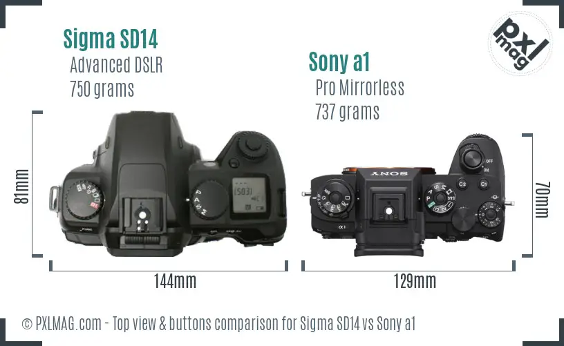 Sigma SD14 vs Sony a1 top view buttons comparison