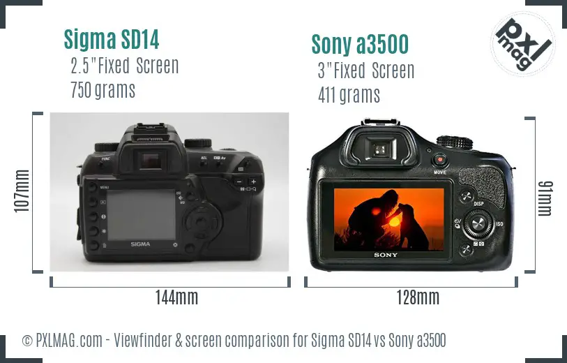 Sigma SD14 vs Sony a3500 Screen and Viewfinder comparison