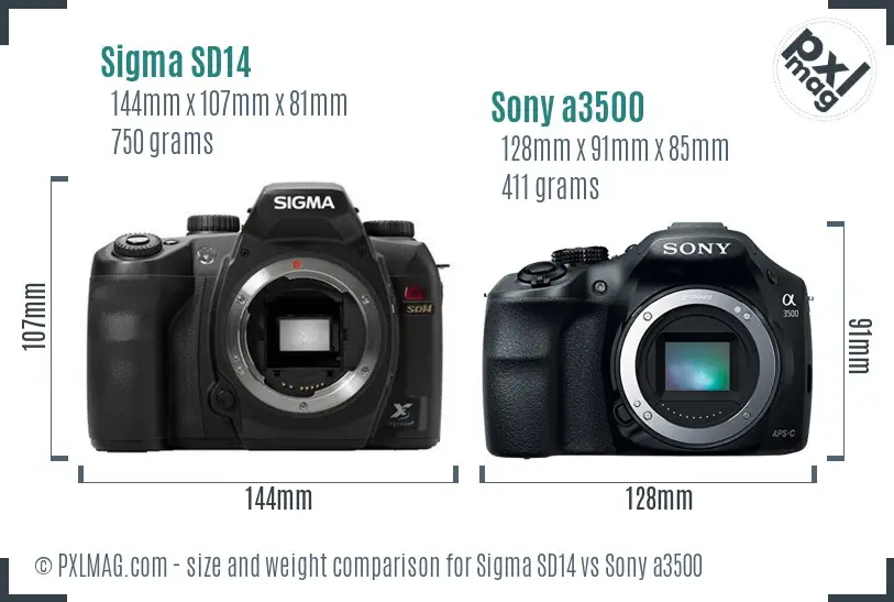 Sigma SD14 vs Sony a3500 size comparison