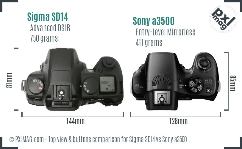 Sigma SD14 vs Sony a3500 top view buttons comparison