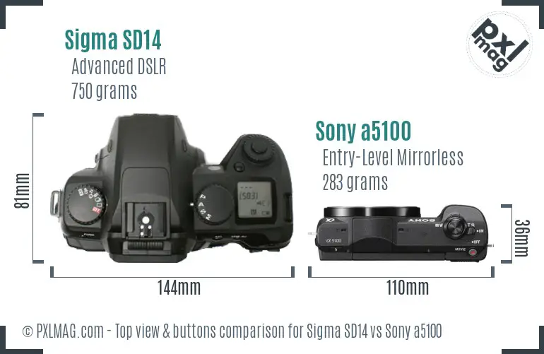 Sigma SD14 vs Sony a5100 top view buttons comparison