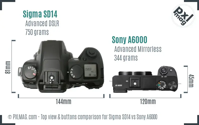 Sigma SD14 vs Sony A6000 top view buttons comparison