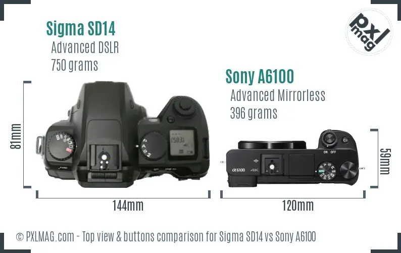 Sigma SD14 vs Sony A6100 top view buttons comparison