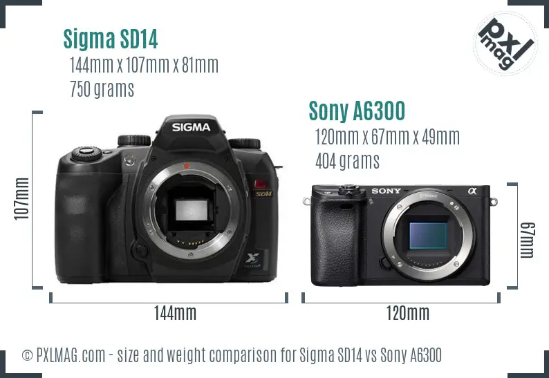 Sigma SD14 vs Sony A6300 size comparison